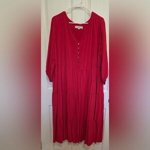 Loft 2XL Red Button-Down Midi Dress